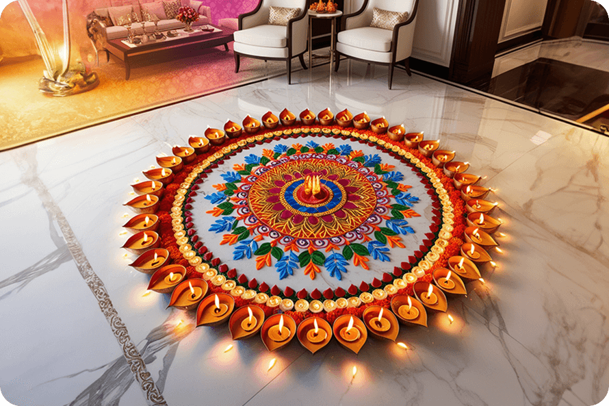 दीपावली पर सही दिशा,आकार और रंगों द्वारा रंगोली बनाएँ। - MahaVastu Remedies