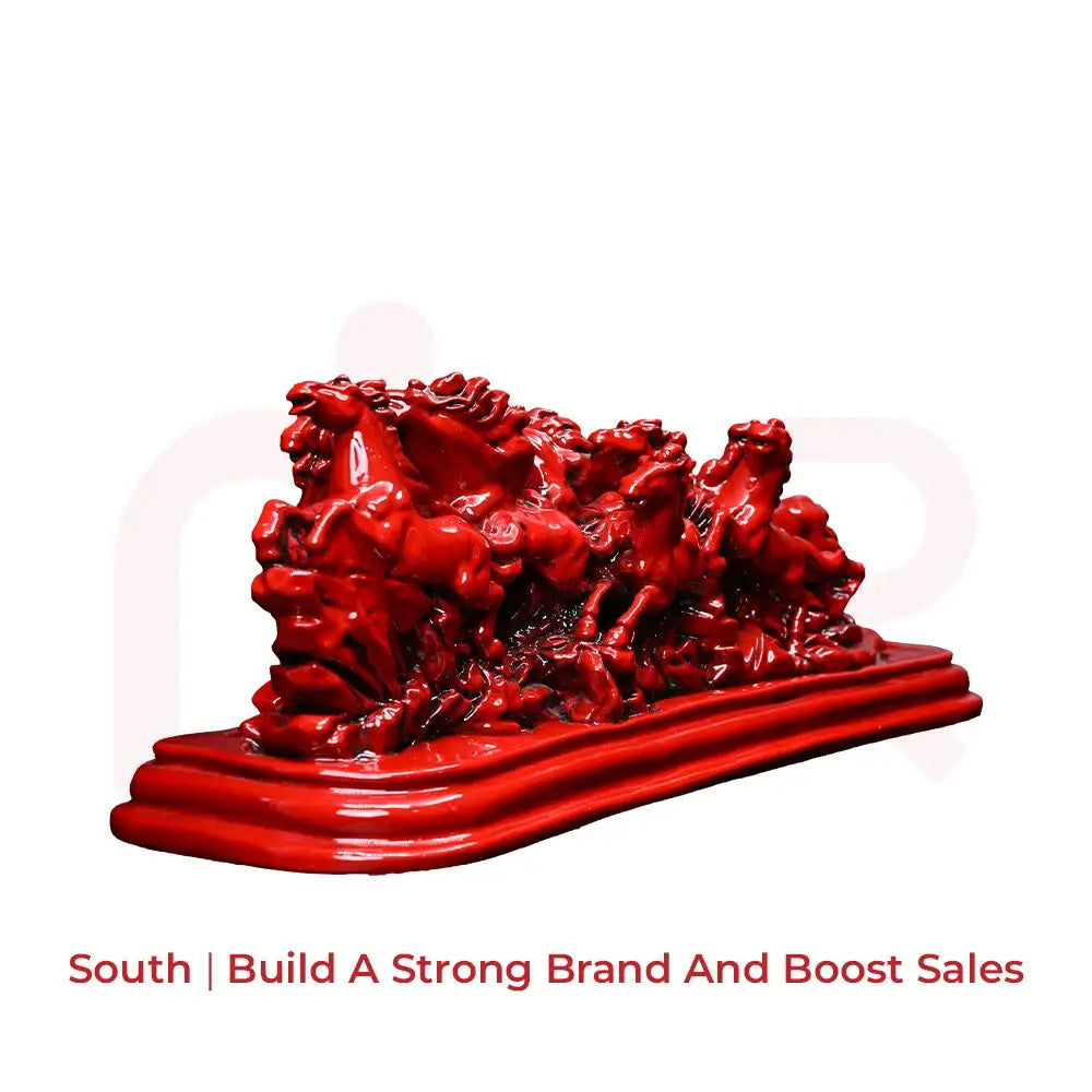 Red running horse statue for Vastu remedies to boost sales and brand strength in the South.