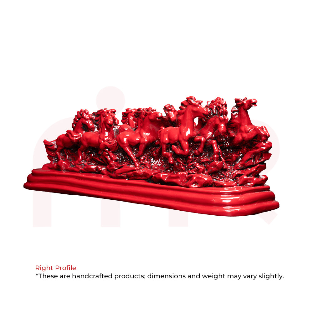 Red running horses Vastu remedy statue, handcrafted decorative piece for positivity and balance