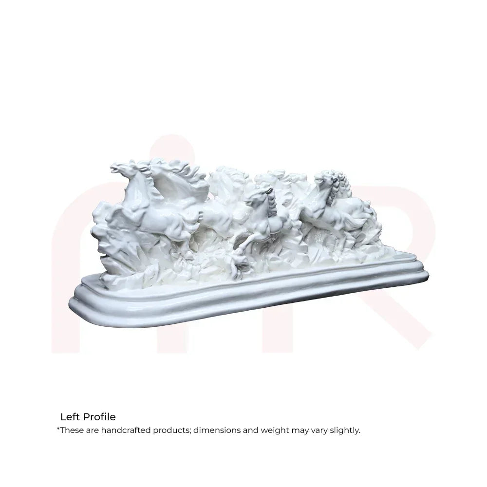 White running horses Vastu remedy sculpture, detailed handcrafted decor for home positivity
