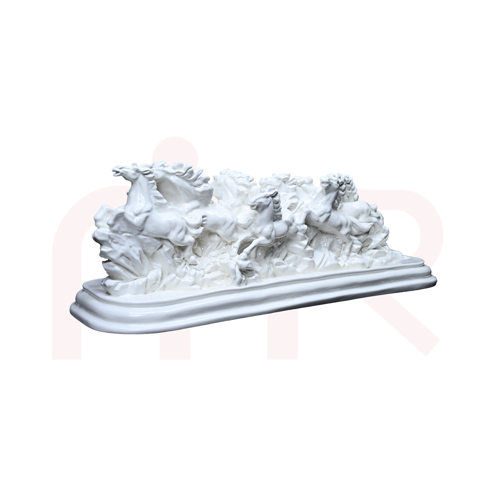 White running horses Vastu remedy sculpture, detailed handcrafted decor for home positivity