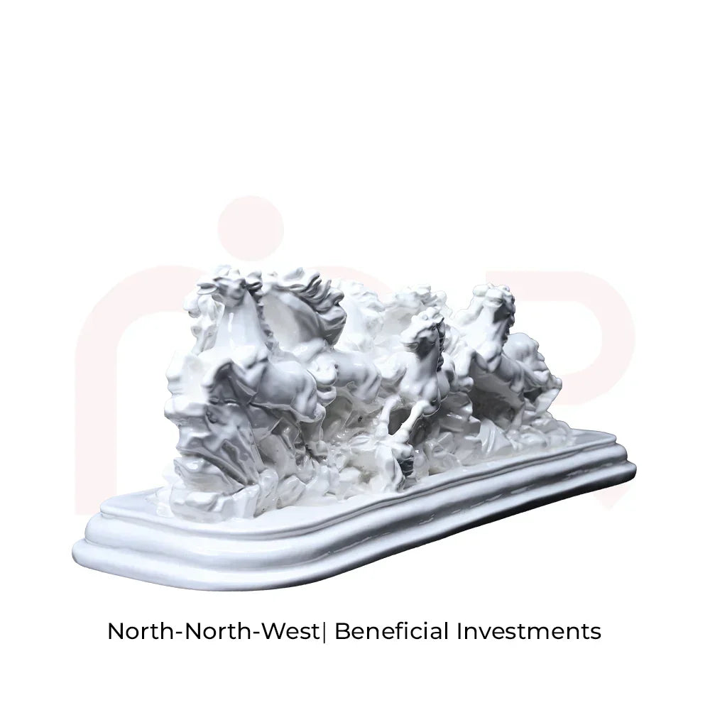 White running horse sculpture for Vastu, ideal for north-north-west, attracts investment benefits