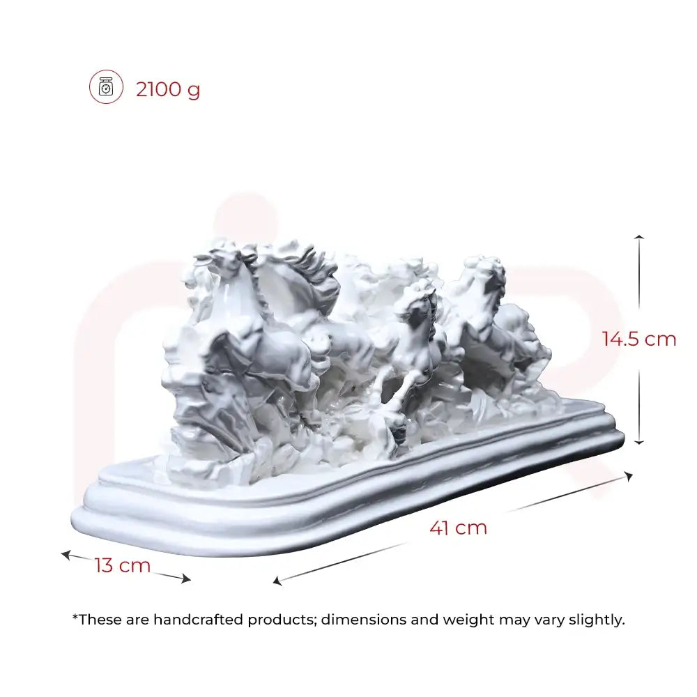 White running horse Vastu remedy sculpture, 41 cm length, 2100 g weight.