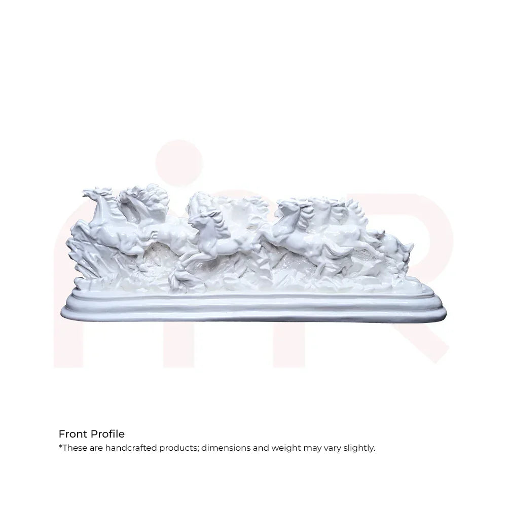 White handcrafted running horse sculpture, Vastu decor for positivity and prosperity