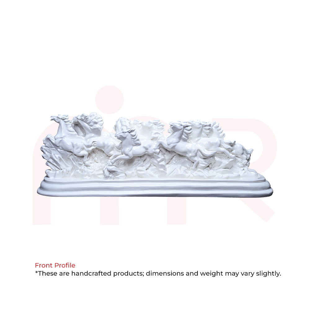 White handcrafted running horse sculpture, Vastu decor for positivity and prosperity