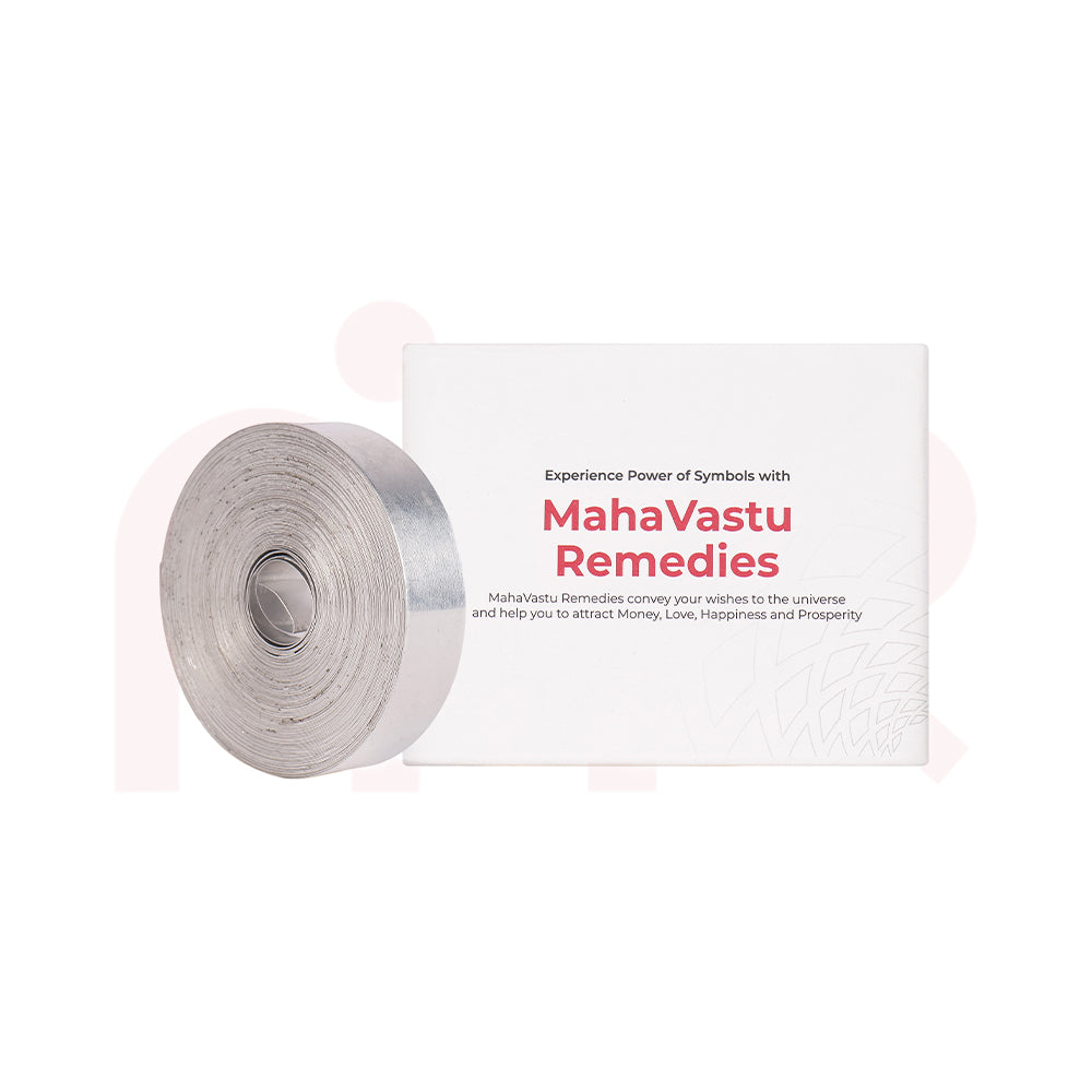 MahaVastu Remedies silver metal strip roll and branded box for Vastu Shastra energy balance