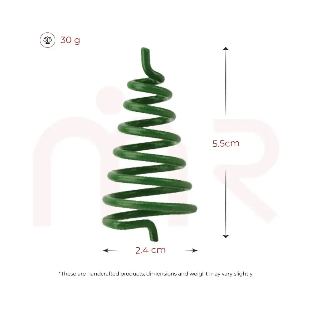 Green spiral Vastu remedy metal strip measuring 5.5cm in height and 2.4cm in width.