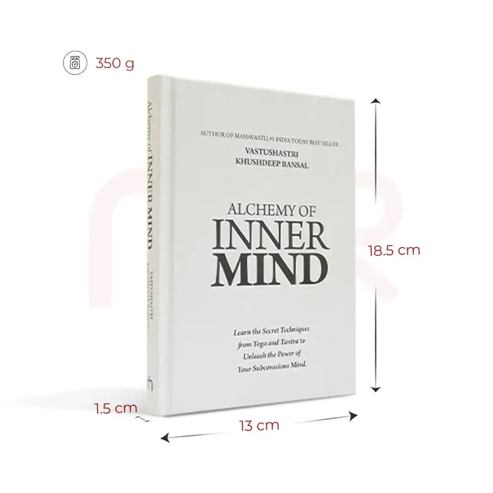 Alchemy of Inner Mind book by Khushdeep Bansal, showing dimensions and weight.