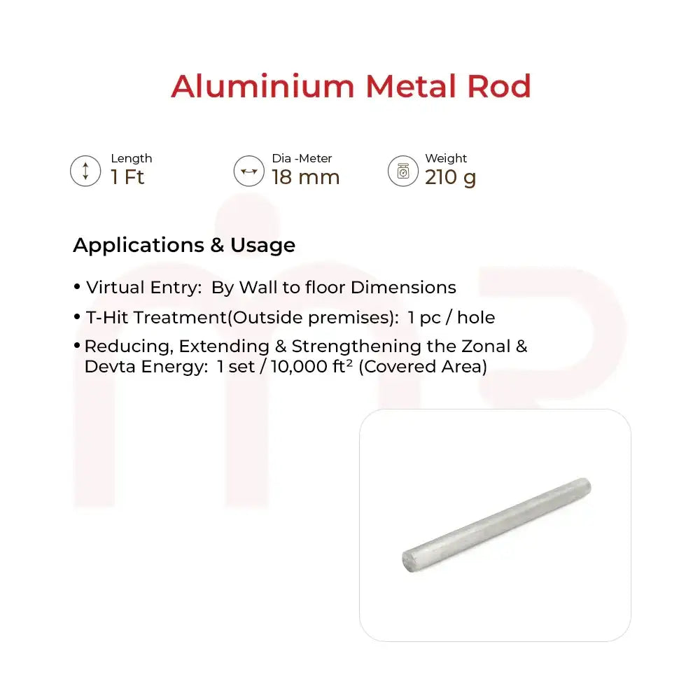 Aluminium metal rod for Vastu energy balancing, 1 ft length, 18 mm diameter, 210g weight