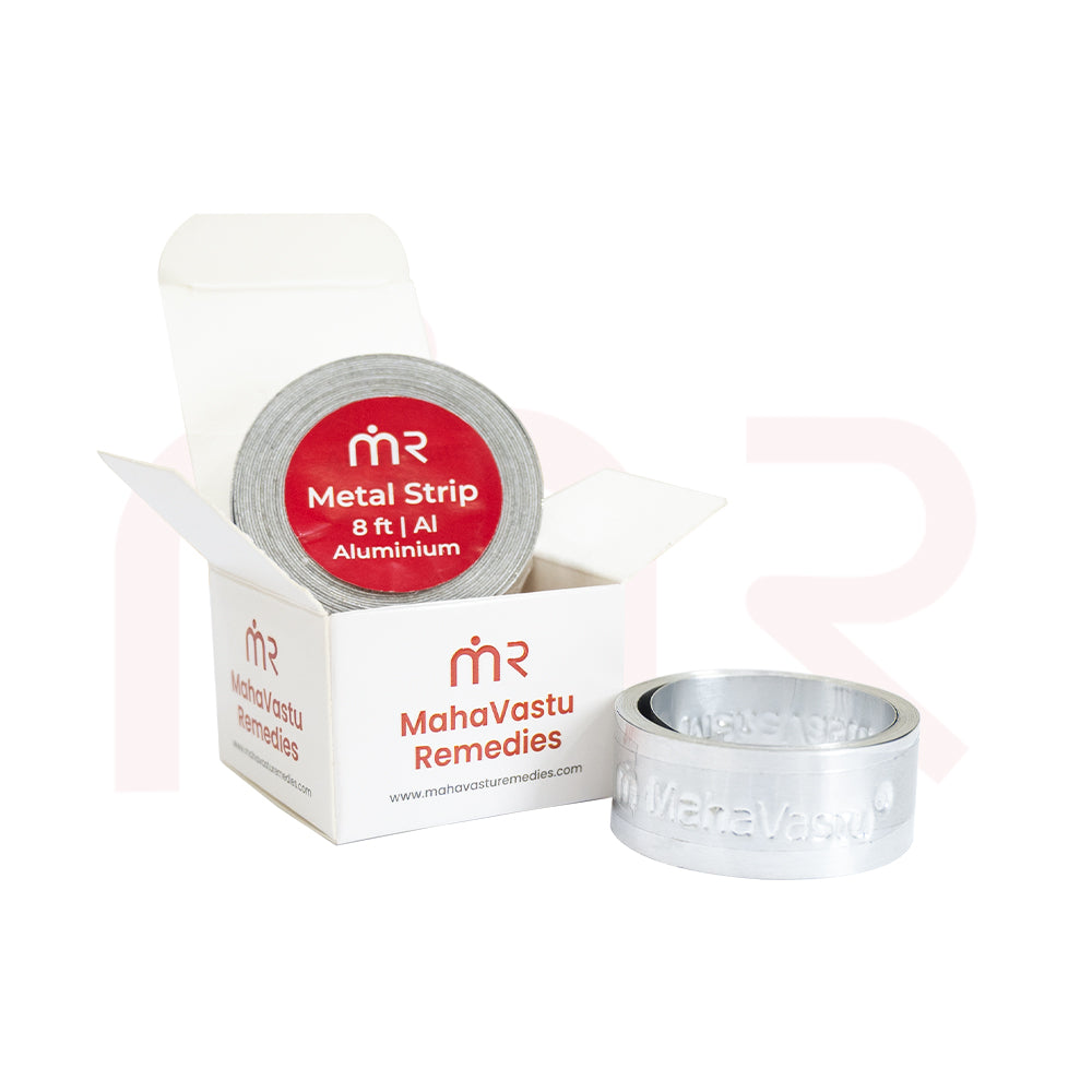 Maha Vastu metal strip remedy for positive energy, shown with branded packaging