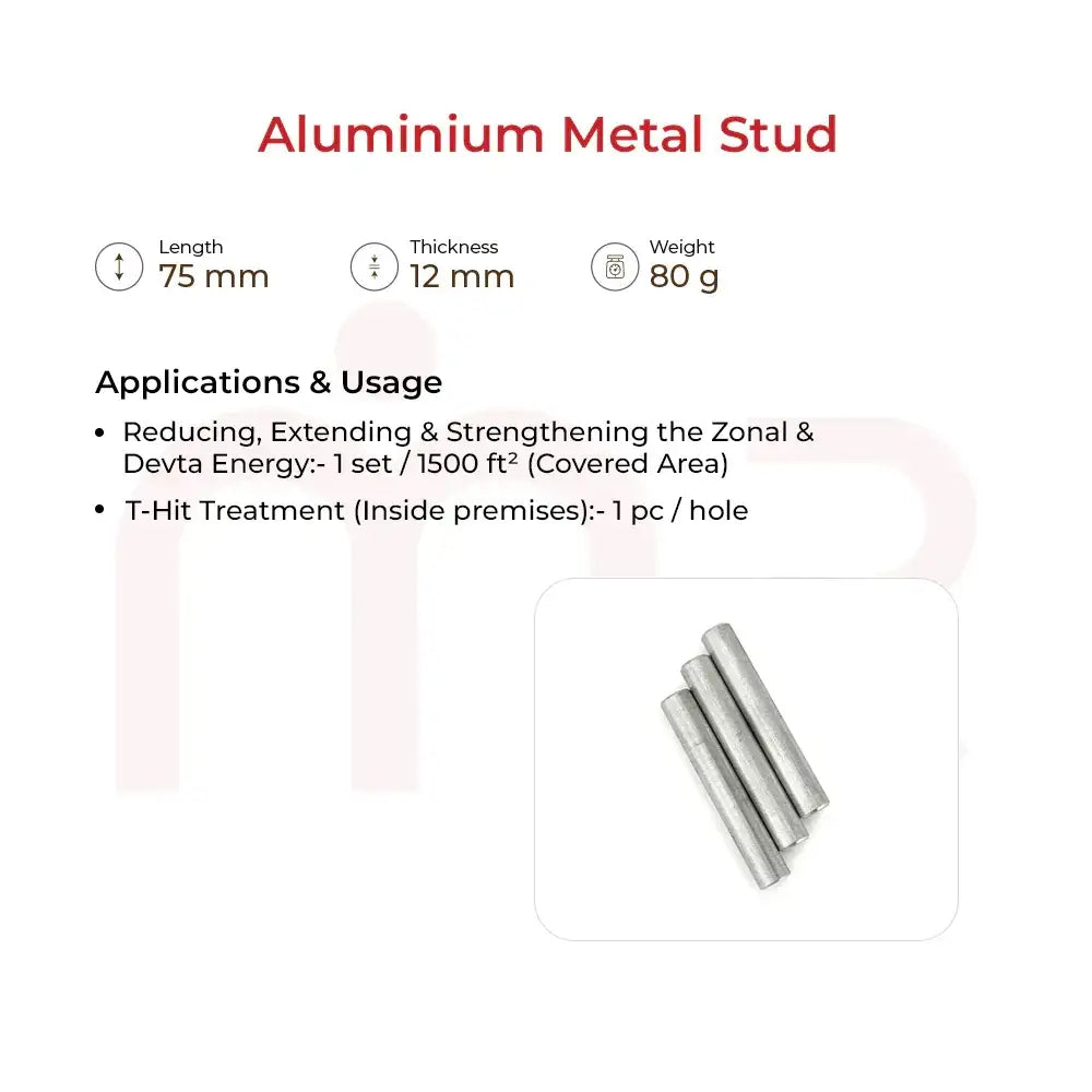 Aluminium metal stud for Vastu energy balancing, 75mm length, 12mm thickness, 80g weight