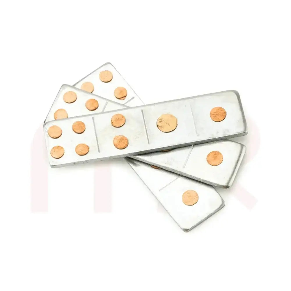 Silver metal strips with copper dots for Vastu Shastra remedies and space balancing.