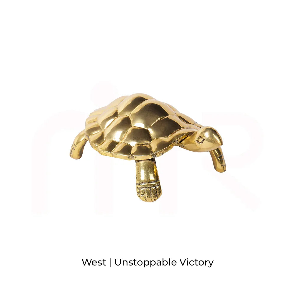 Golden Vastu tortoise remedy for West direction, symbolizing victory and MahaVastu prosperity