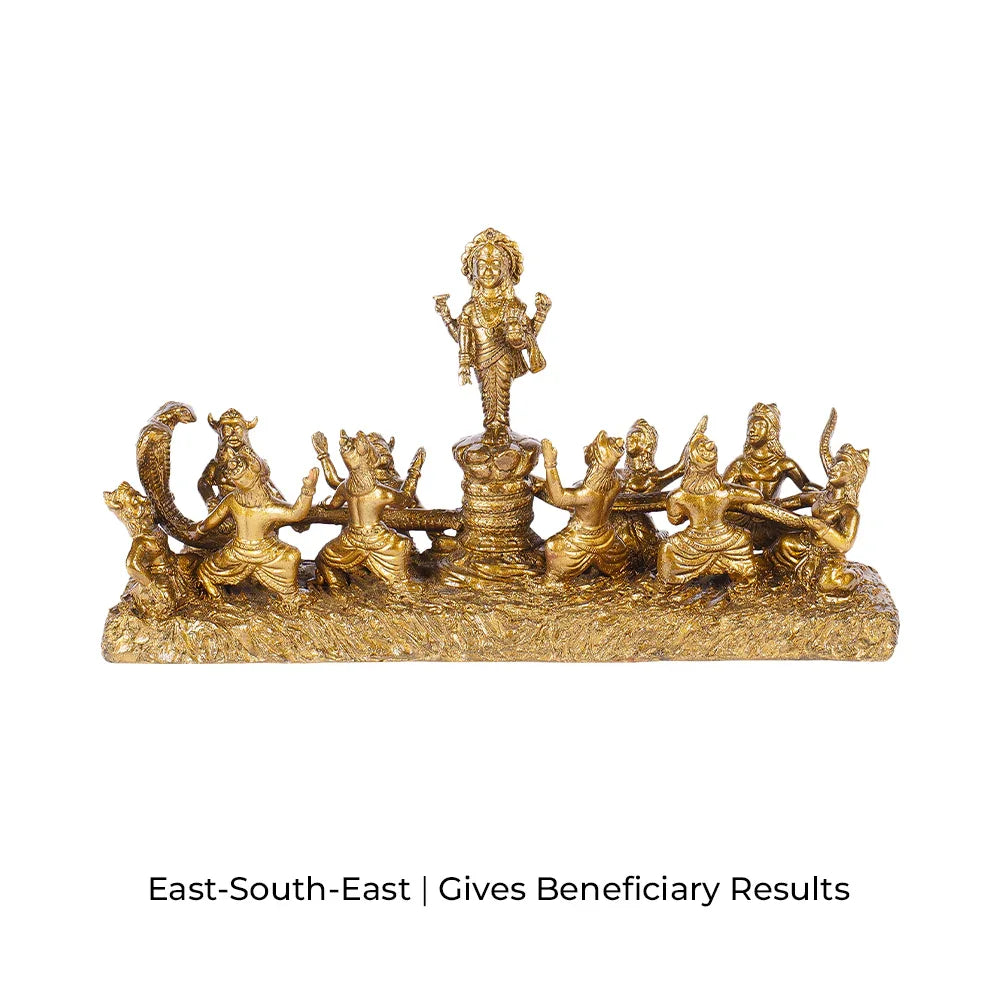 Golden MahaVastu brass idol of Samudra Manthan for Vastu remedies, promotes positivity and prosperity.