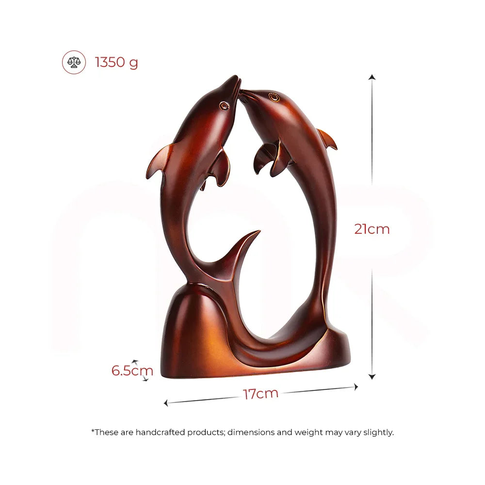 Handcrafted brown dolphin decor statue, 21cm tall, Vastu remedy for home positivity