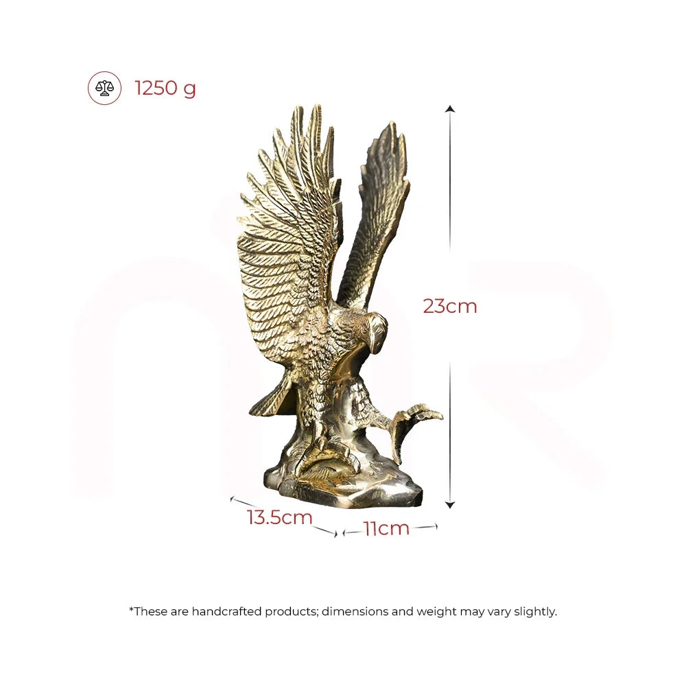 Brass eagle MahaVastu remedy idol, 23cm tall, 1250g, with outstretched wings, for Vastu balance