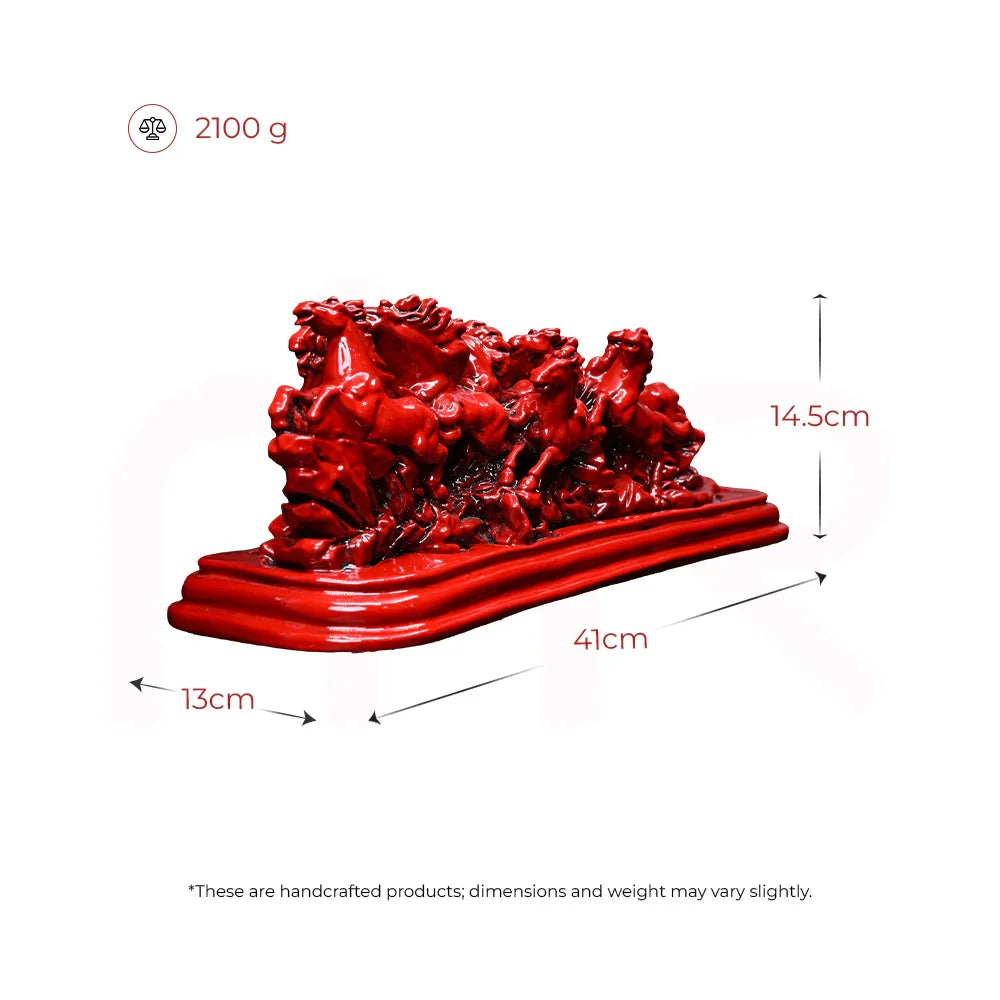 Red MahaVastu running horse frame, handcrafted, 41x13x14.5cm, 2100g, Vastu remedy decor