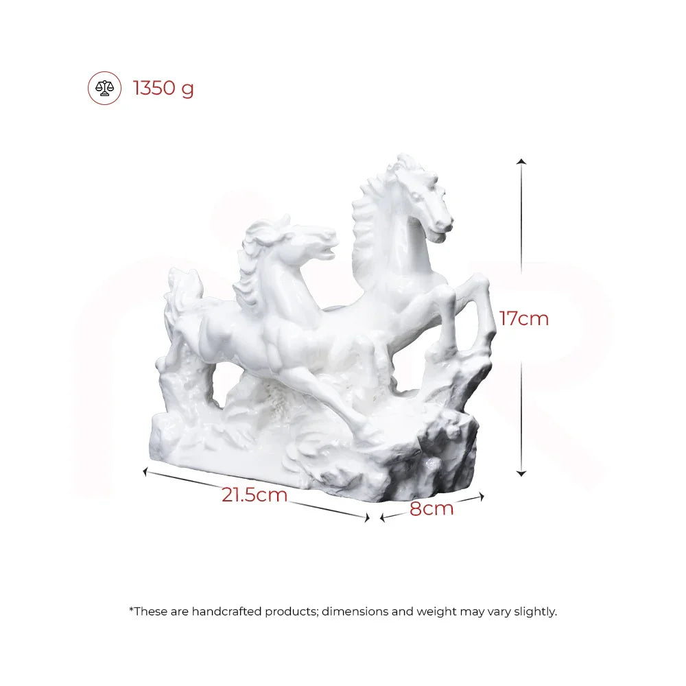 White handcrafted running horse Vastu idol, 21.5cm x 8cm x 17cm, MahaVastu remedy decor