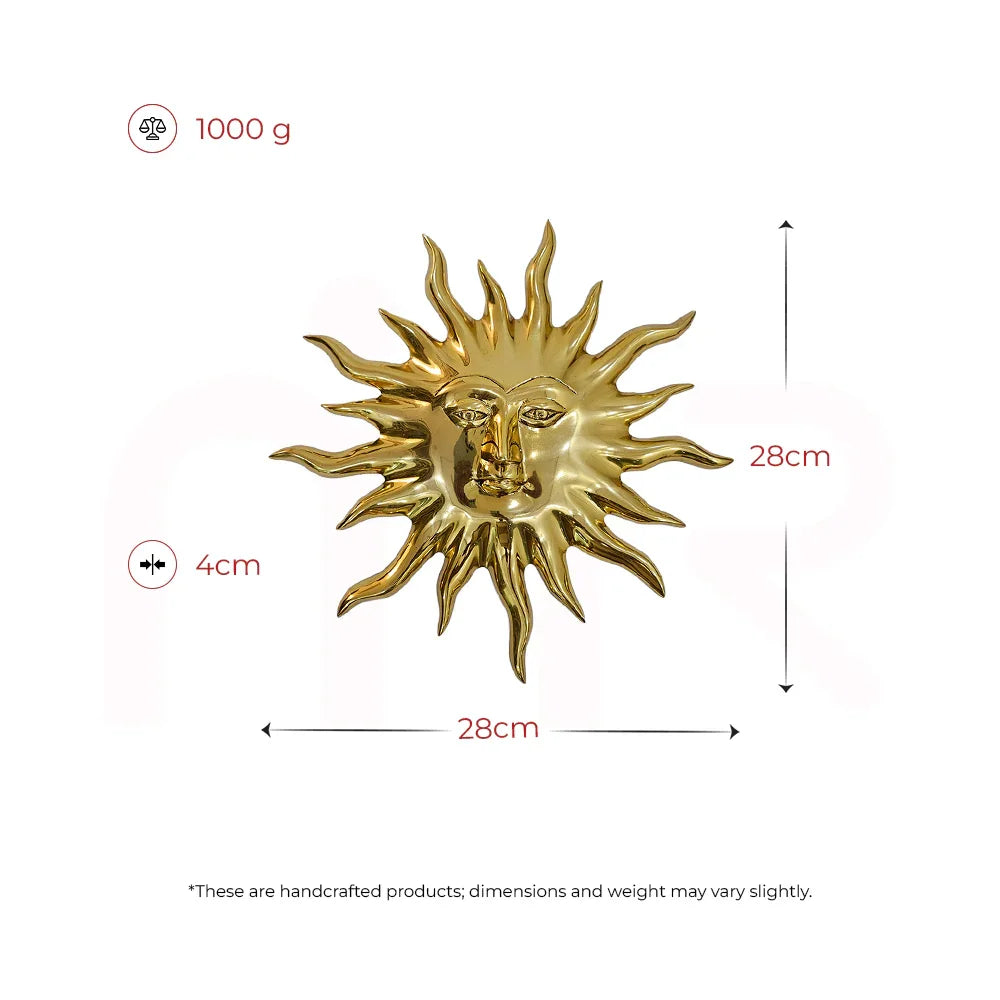 Brass sun face wall decor, 28cm MahaVastu remedy, Vastu Shastra handcrafted art, 1000g