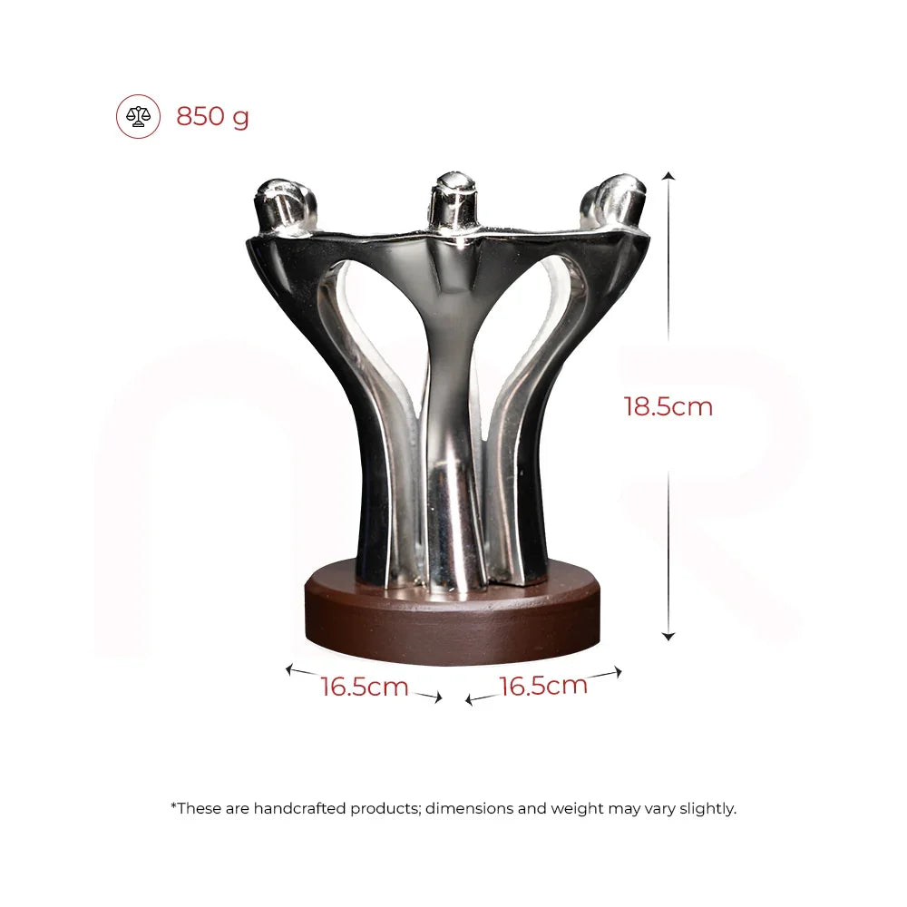 Modern silver MahaVastu remedy idol on wooden base, 18.5cm tall, 850g weight, handcrafted decor