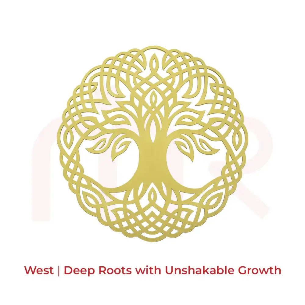 Golden Tree of Life wall art for Vastu, symbolizing deep roots and unshakable growth in West direction