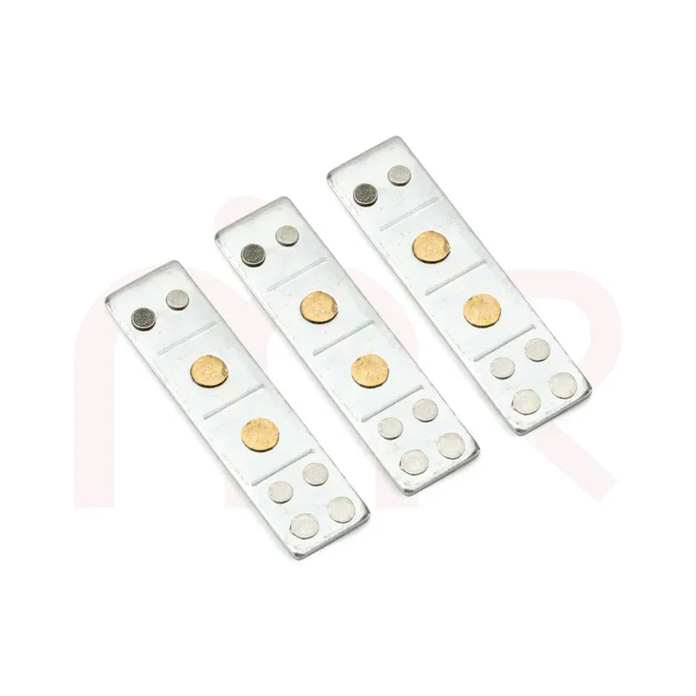 Set of three Vastu metal strips with gold and silver buttons for positive energy remedies