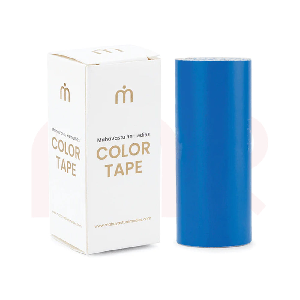 Blue MahaVastu Remedies color tape roll with branded box for Vastu Shastra balance