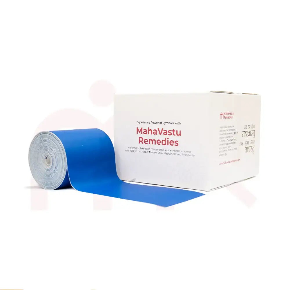 Blue Vastu color tape roll with MahaVastu Remedies packaging for energy balance and prosperity