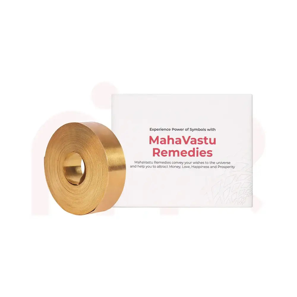 Golden MahaVastu Remedies metal strip roll for attracting money, love, happiness, and prosperity