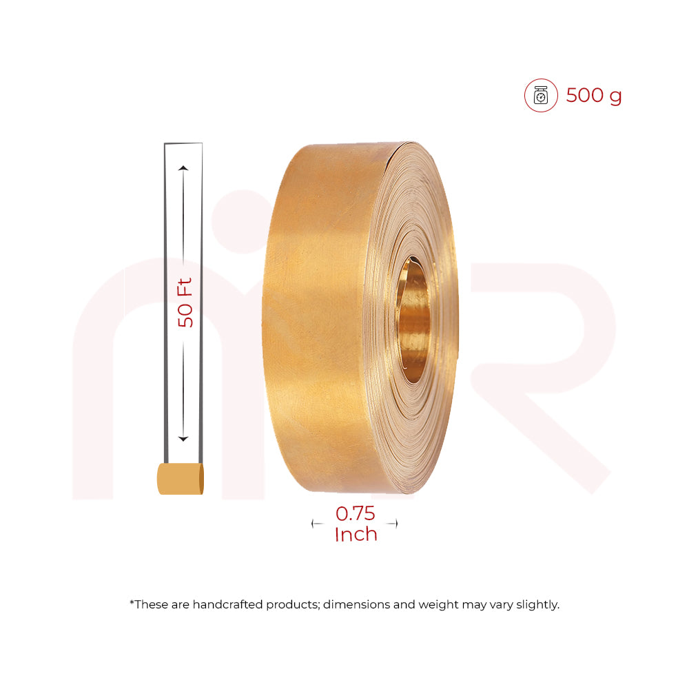Brass metal strip roll for MahaVastu remedies, 50 ft length, 0.75 inch wide, 500g weight