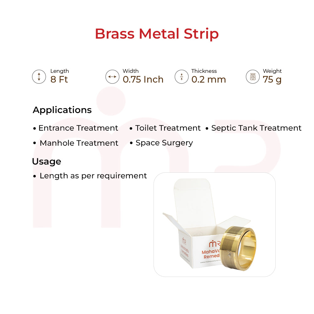 Brass metal strip for Vastu remedies, 8 ft length, for entrance, toilet & septic tank treatments