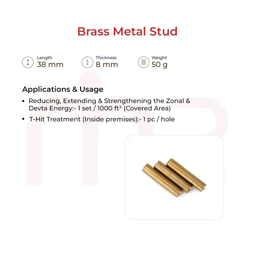 Brass metal studs for Vastu energy balancing, 38mm length, 8mm thickness, 50g weight