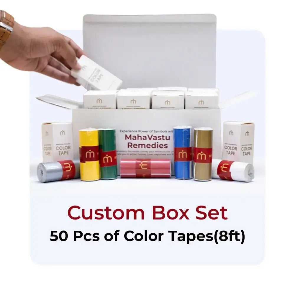 Custom box set with 50 pcs of Vastu color tapes for home energy balancing and positivity