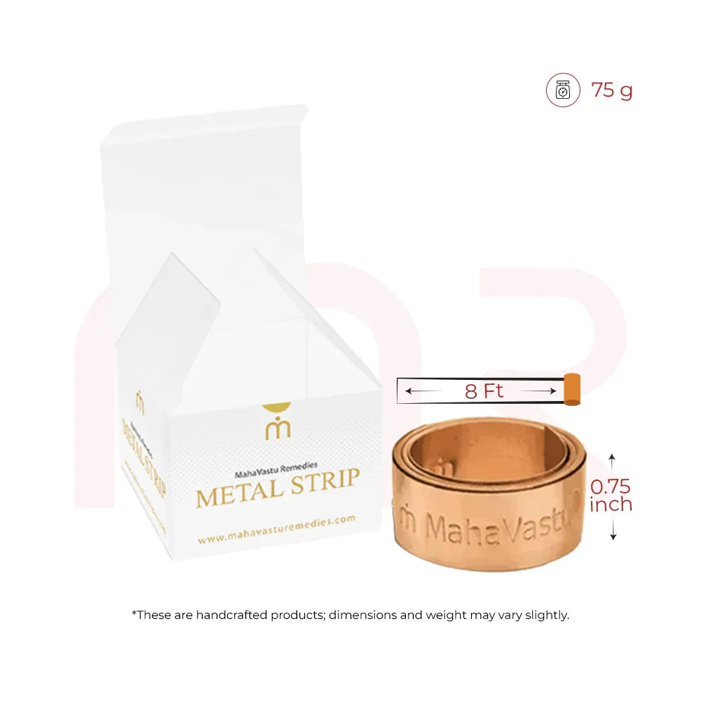 Copper metal strip for MahaVastu remedies, 8 ft by 0.75 inch, 75g, with branded box packaging