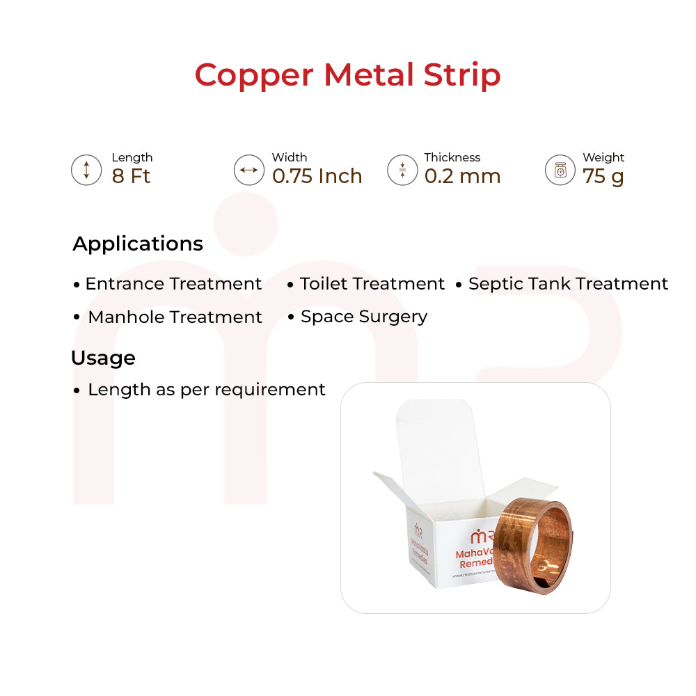 Copper metal strip for Vastu remedies, 8 ft length, for entrance, toilet & septic tank treatment