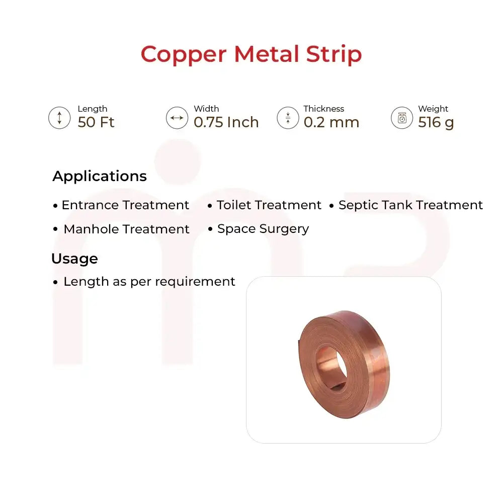 Copper metal strip for Vastu entrance, toilet & septic tank treatment – 50 ft roll, 0.75 inch width