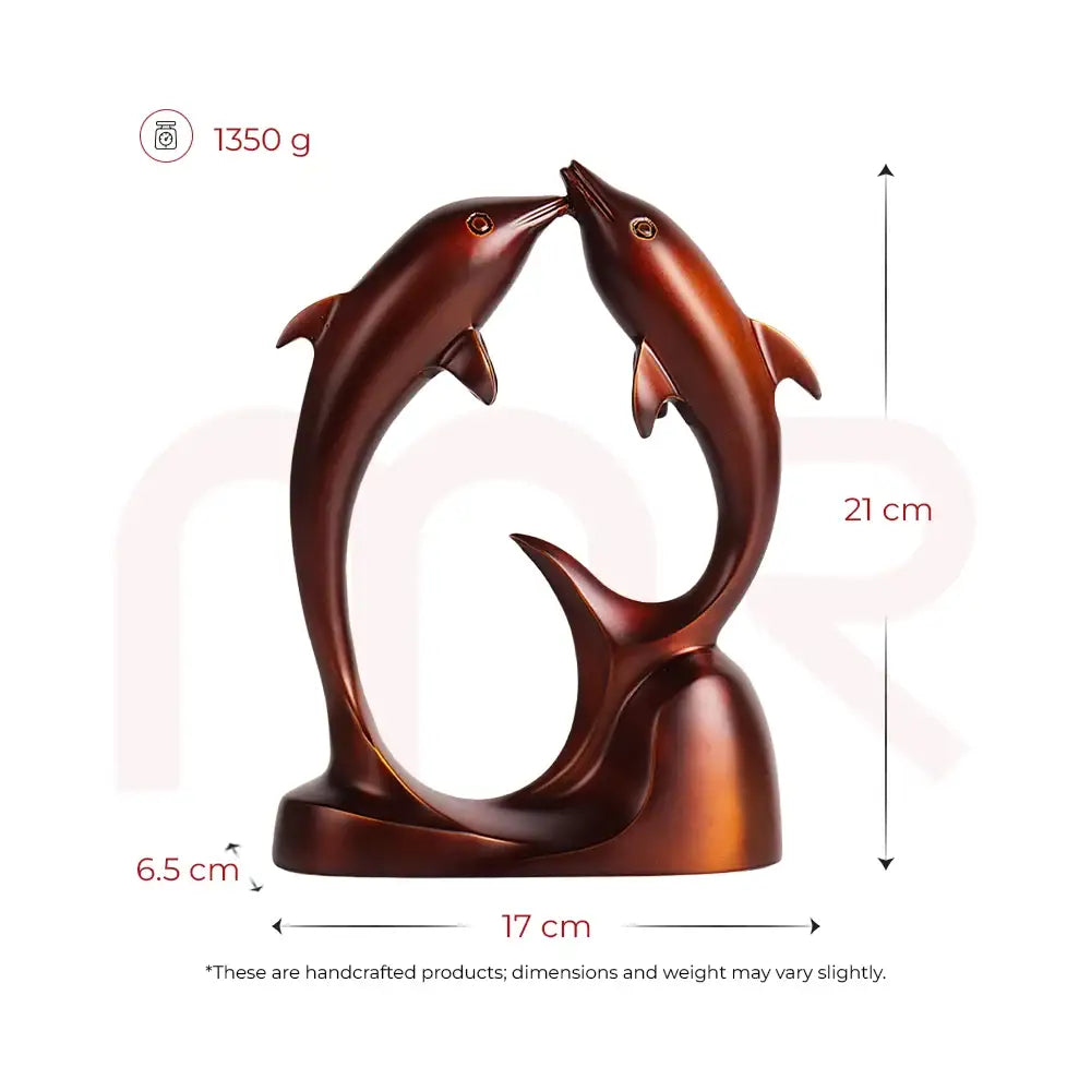 Brown dolphin statue for Vastu remedies, 21 cm height, handcrafted decor for prosperity.