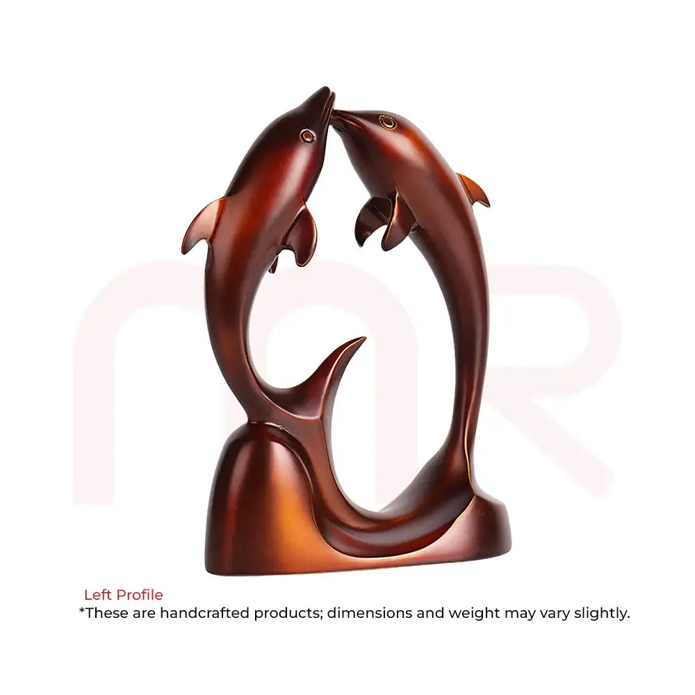 Handcrafted brown dolphin sculpture for Vastu prosperity and harmony.