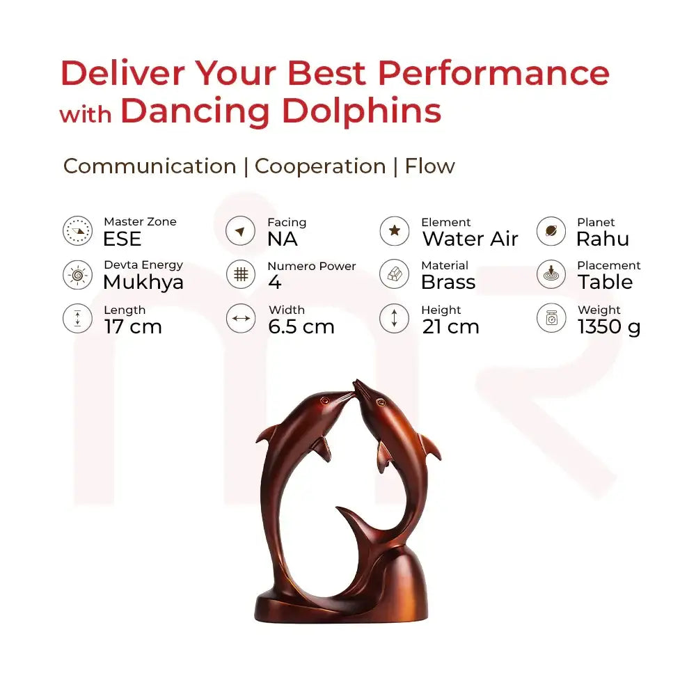 Brass dancing dolphins Vastu remedy for communication, cooperation, and flow – ESE zone, Rahu planet, table placement
