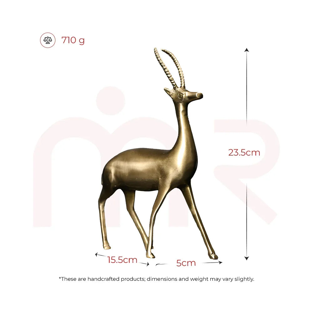 Handcrafted brass deer figurine for MahaVastu remedies, 23.5cm tall, 710g, standing pose