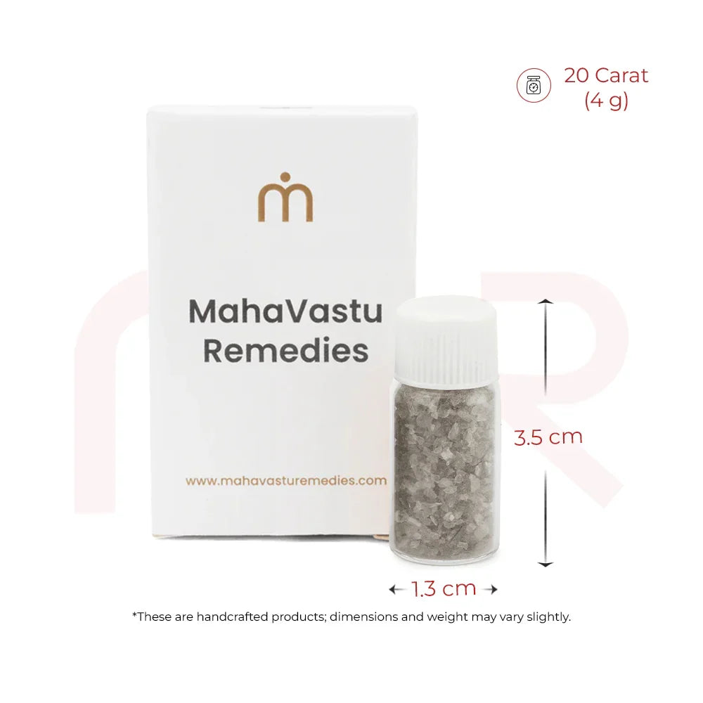 MahaVastu Remedies diamond crystals in a small bottle with white box, 10g Vastu Shastra product
