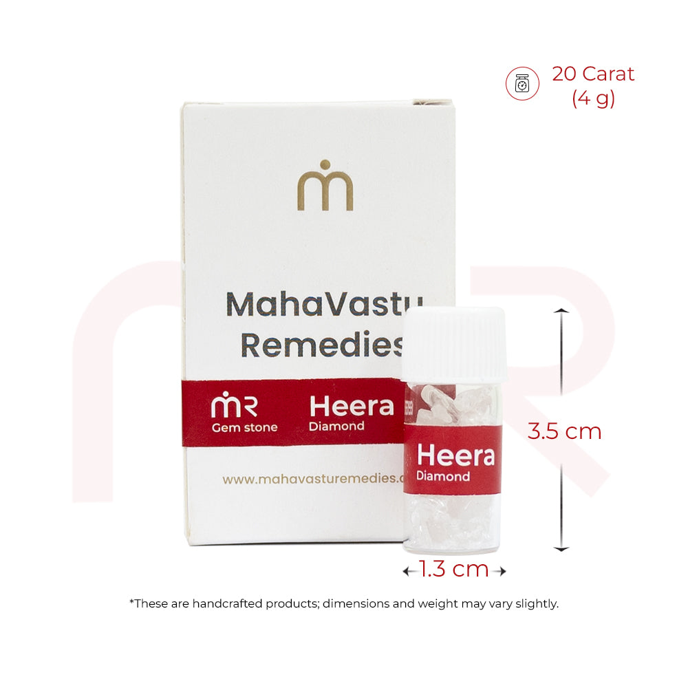 MahaVastu Remedies diamond crystals in a small bottle with white box, 10g Vastu Shastra product