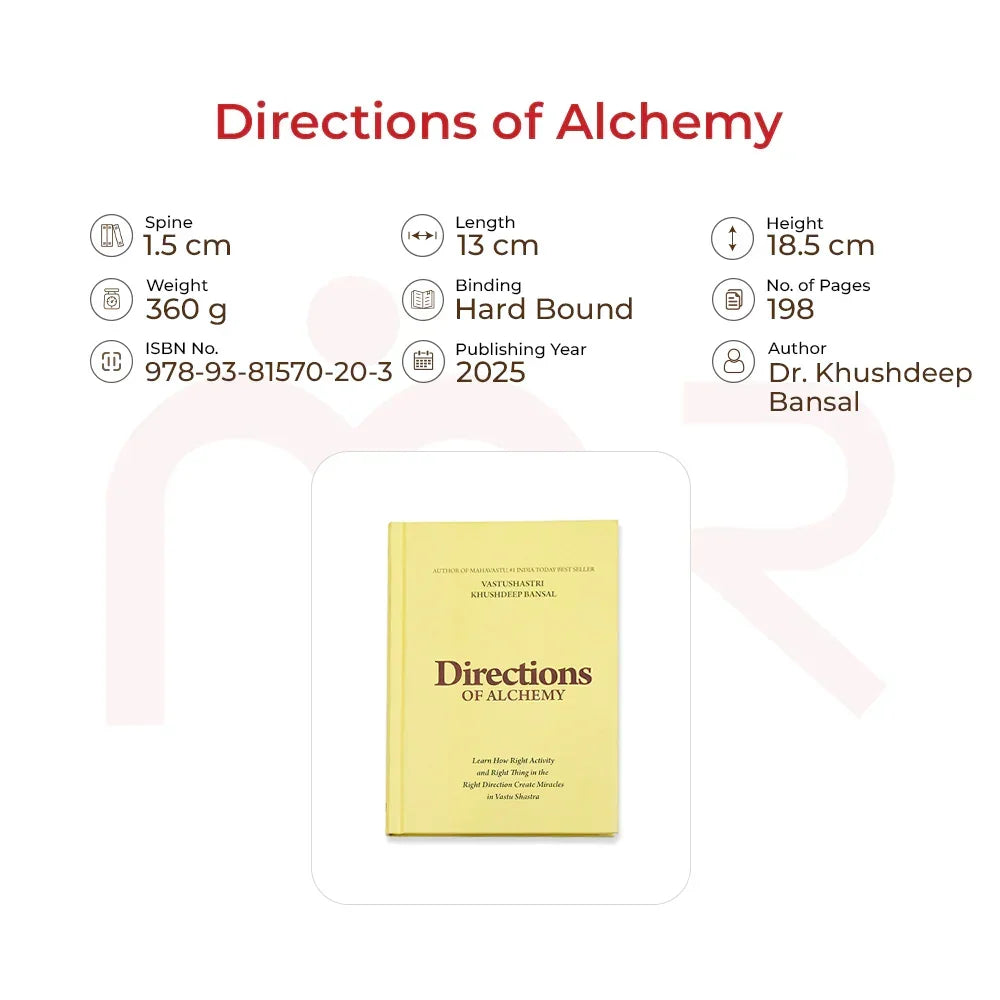 Directions of Alchemy book cover with product details, Vastu Shastra remedy guide, hard bound