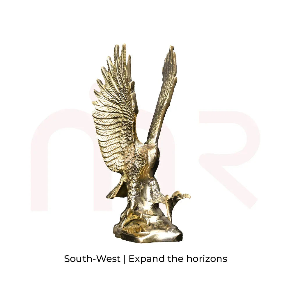 Golden eagle statue with wings spread, Vastu decor for South-West direction