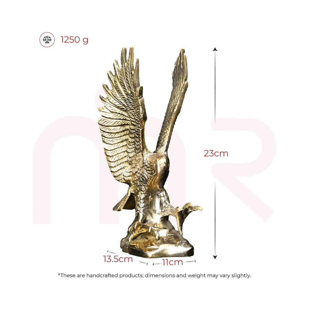 Brass eagle statue for MahaVastu remedies, 23cm tall, 1250g, handcrafted décor piece