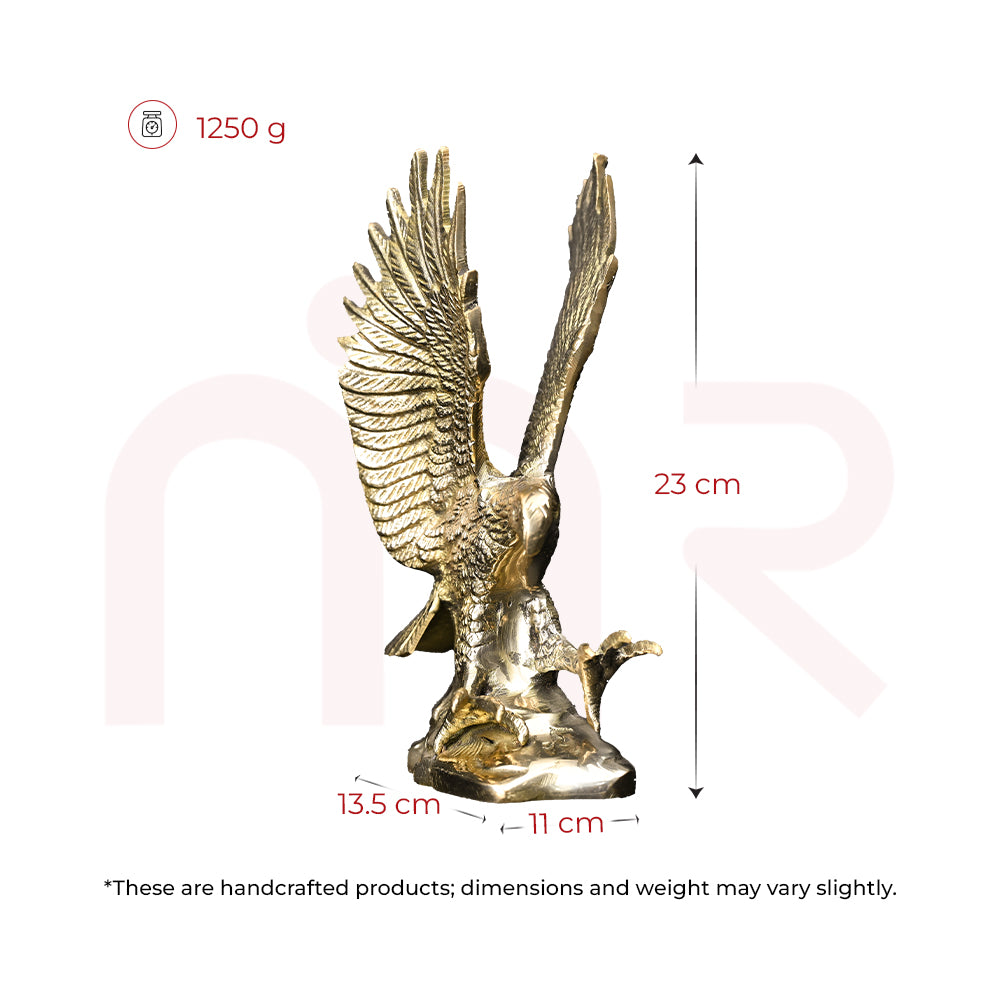 Handcrafted brass eagle statue, Vastu decor, 23 cm tall, for home or office prosperity