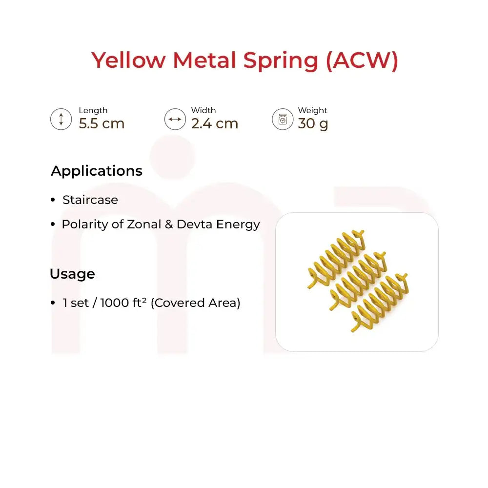 Yellow Metal Spring (ACW) Vastu remedy with dimensions and usage for staircase applications.
