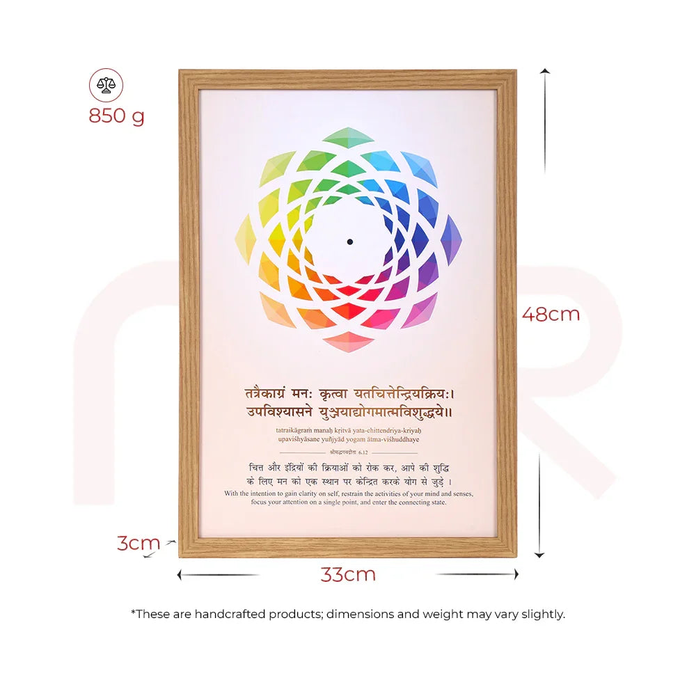 Mahavastu canvas remedy painting with colorful geometric chakra, framed, size 48x33cm, 850g