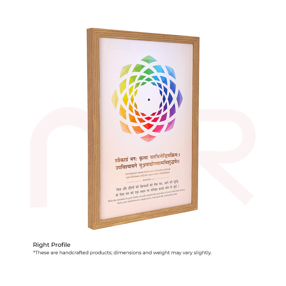 MahaVastu canvas remedy with vibrant mandala design in wooden frame, spiritual wall decor