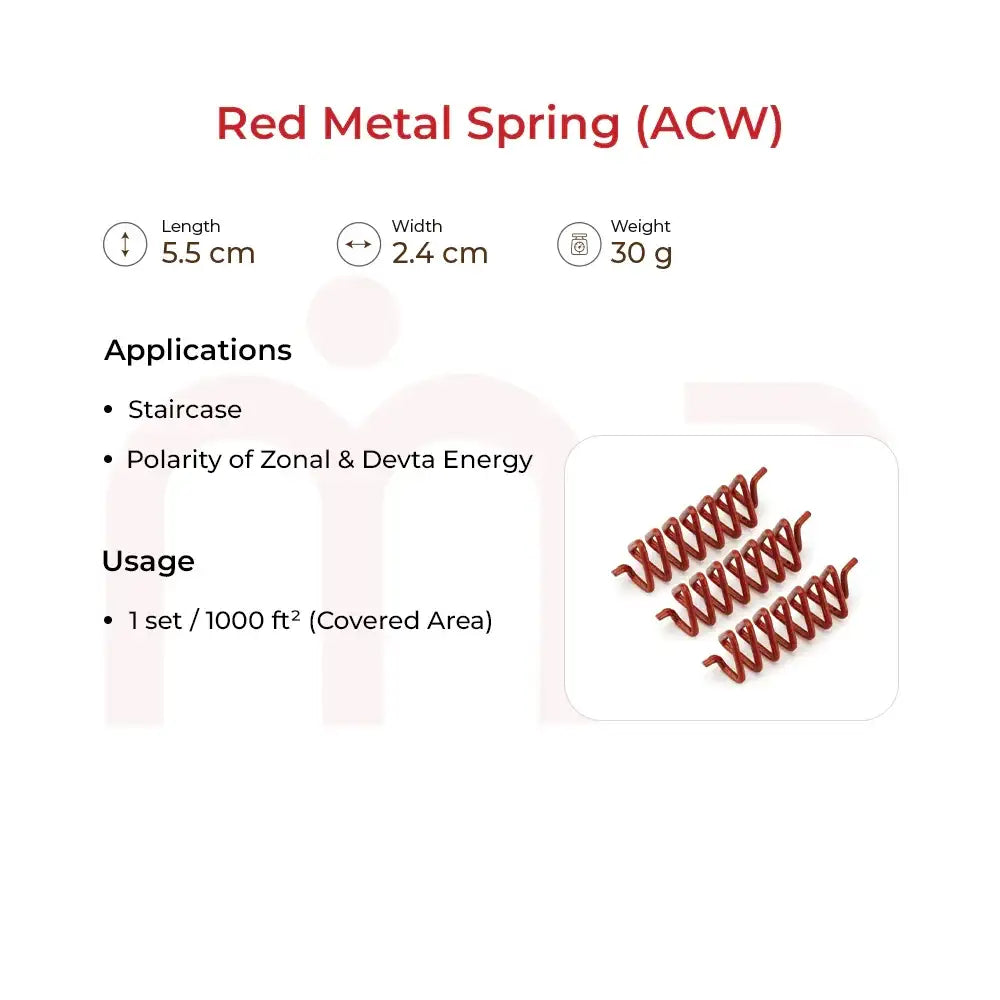 Red Metal Spring (ACW) Vastu remedy with dimensions, applications, and usage details.